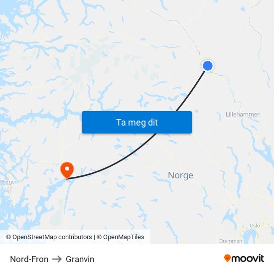 Nord-Fron to Granvin map