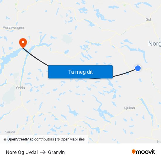 Nore Og Uvdal to Granvin map