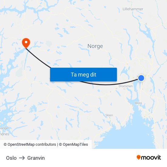 Oslo to Granvin map