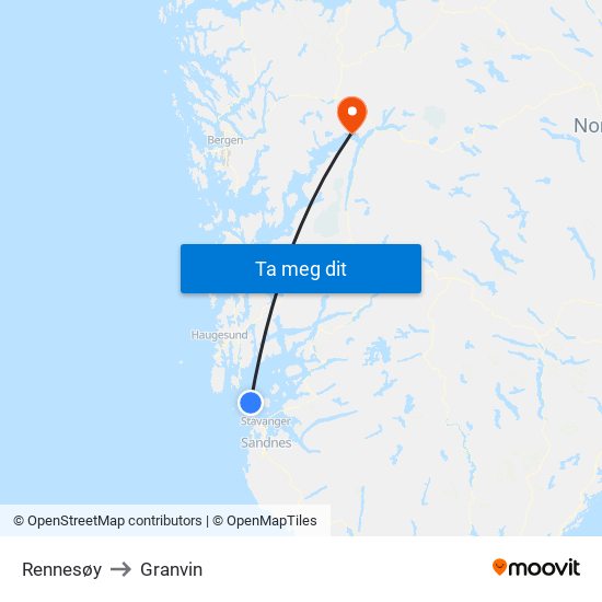 Rennesøy to Granvin map