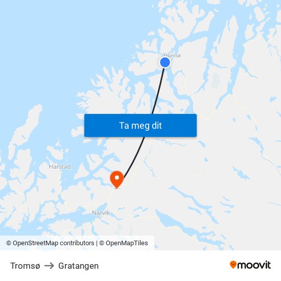 Tromsø to Gratangen map