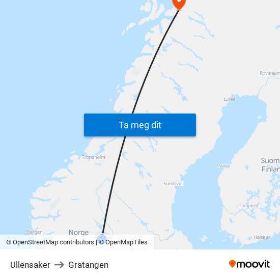 Ullensaker to Gratangen map