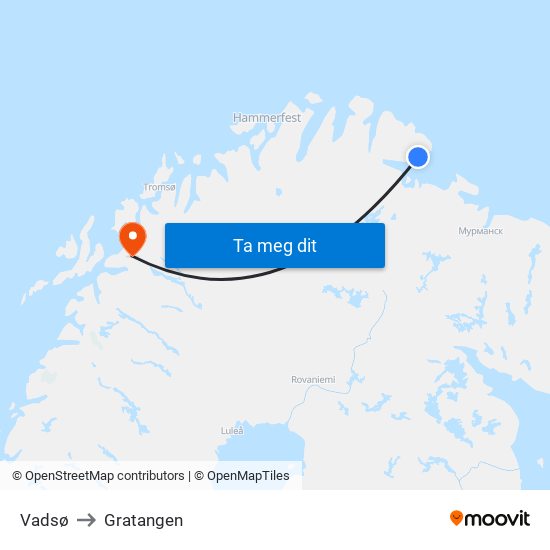 Vadsø to Gratangen map