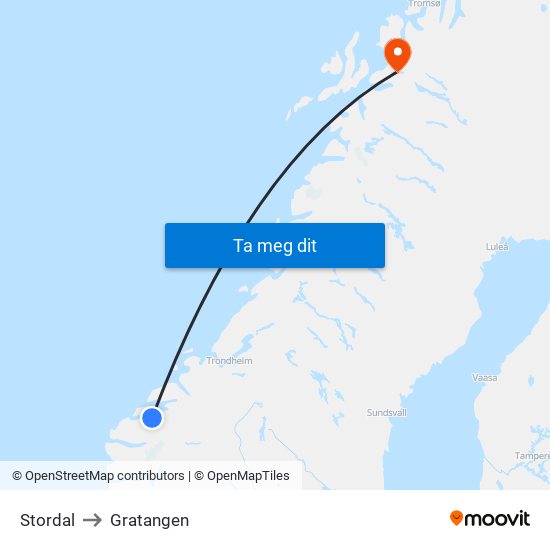 Stordal to Gratangen map