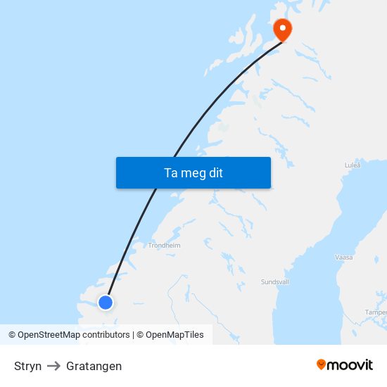 Stryn to Gratangen map
