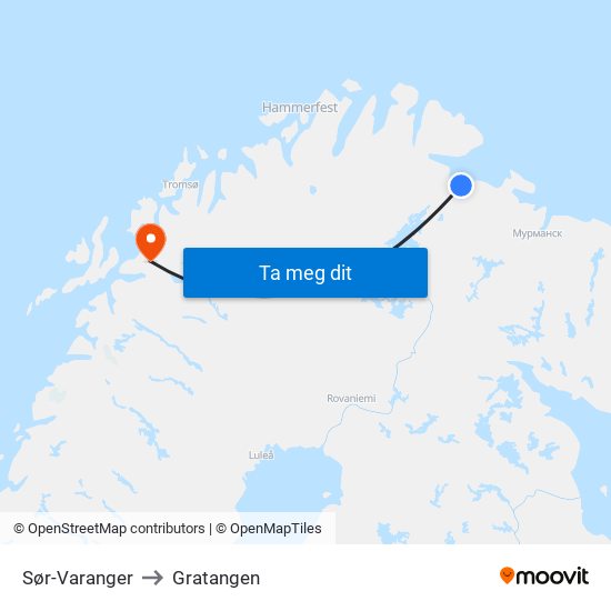 Sør-Varanger to Gratangen map