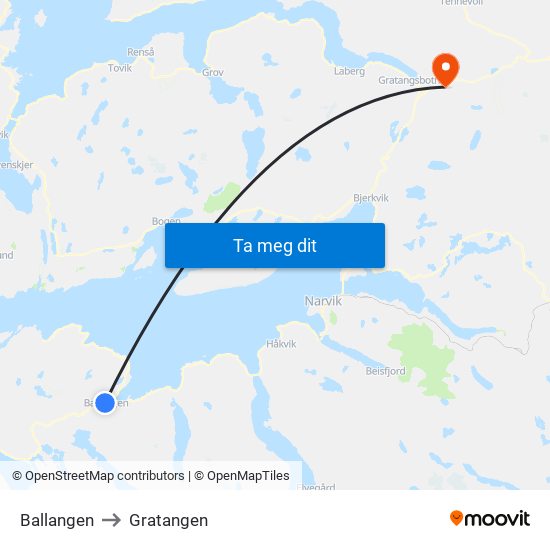 Ballangen to Gratangen map