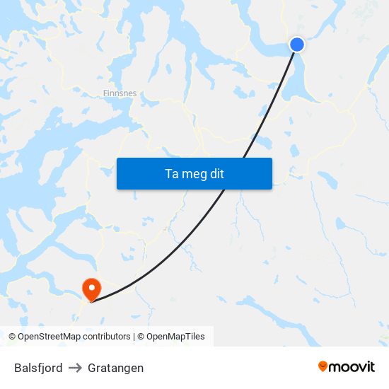 Balsfjord to Gratangen map