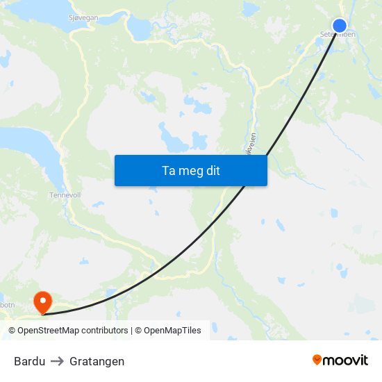 Bardu to Gratangen map