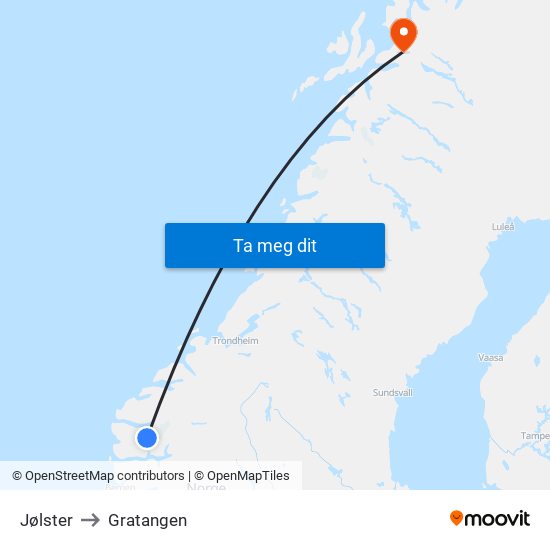 Jølster to Gratangen map