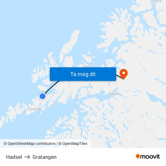 Hadsel to Gratangen map