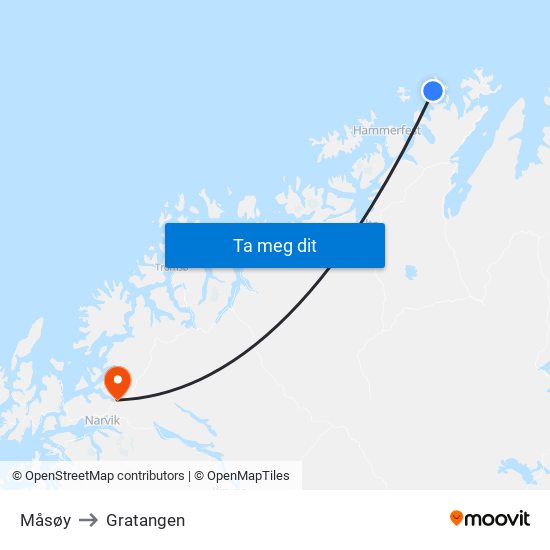 Måsøy to Gratangen map