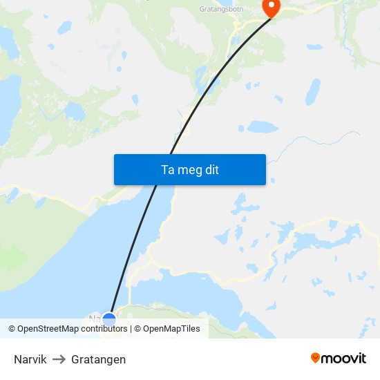 Narvik to Gratangen map