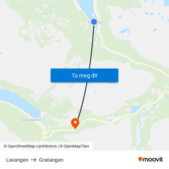 Lavangen to Gratangen map