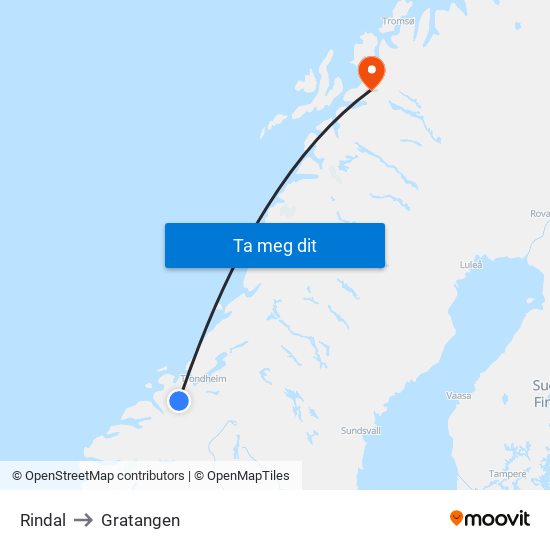 Rindal to Gratangen map