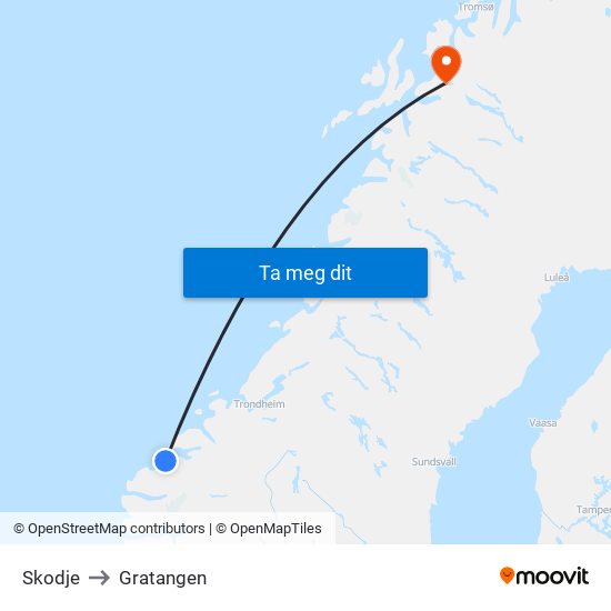 Skodje to Gratangen map