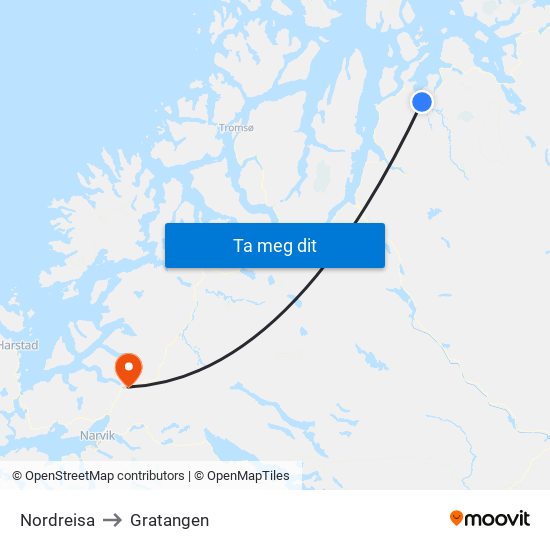 Nordreisa to Gratangen map