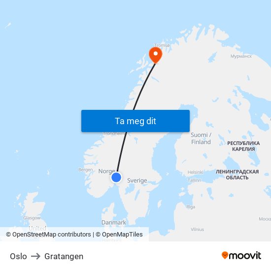 Oslo to Gratangen map