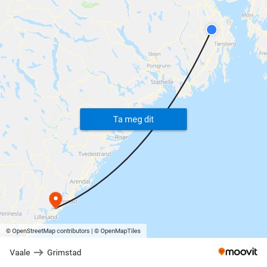 Vaale to Grimstad map