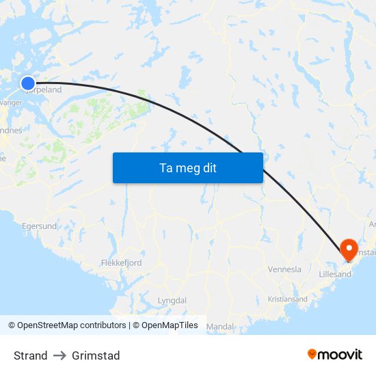 Strand to Grimstad map