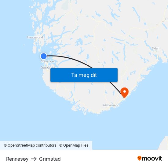 Rennesøy to Grimstad map