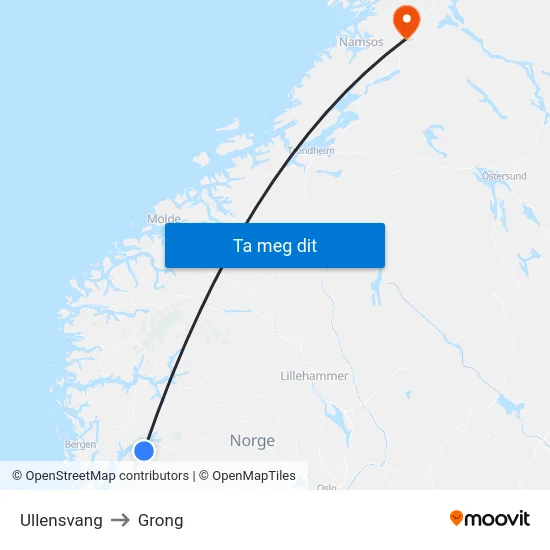 Ullensvang to Grong map