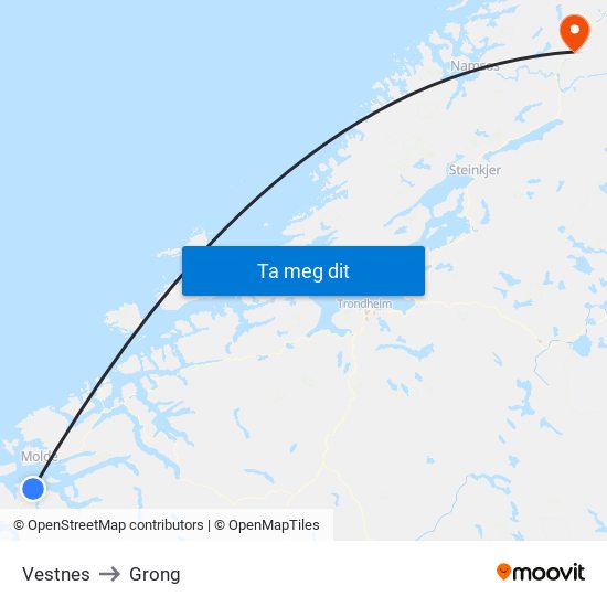 Vestnes to Grong map