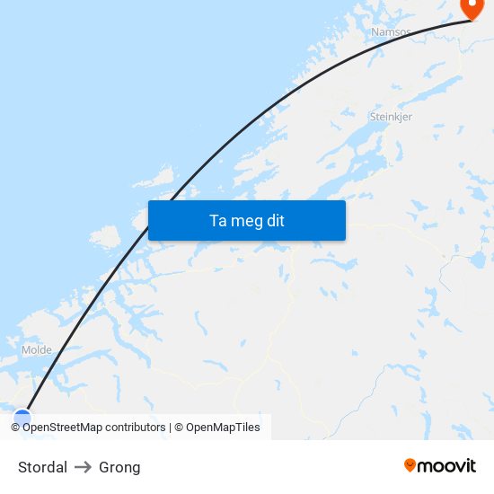 Stordal to Grong map