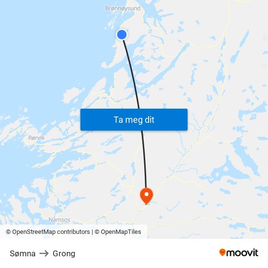 Sømna to Grong map