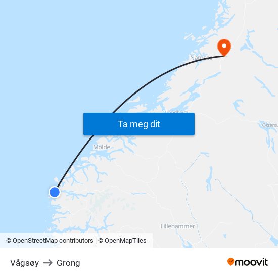Vågsøy to Grong map