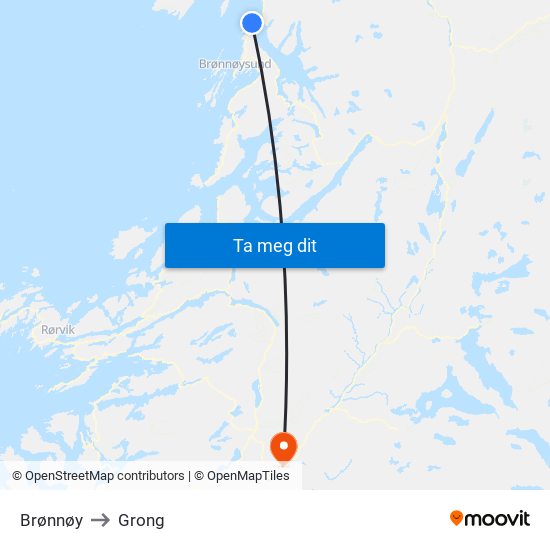 Brønnøy to Grong map