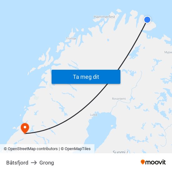 Båtsfjord to Grong map