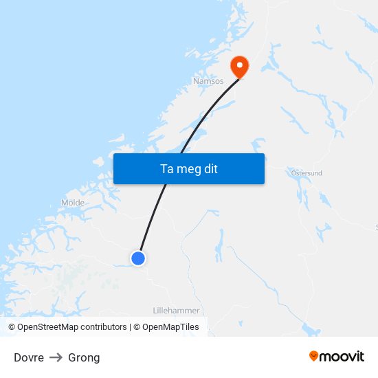 Dovre to Grong map