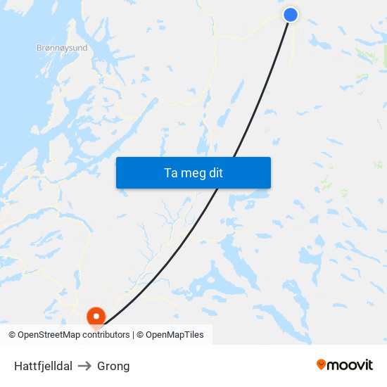 Hattfjelldal to Grong map