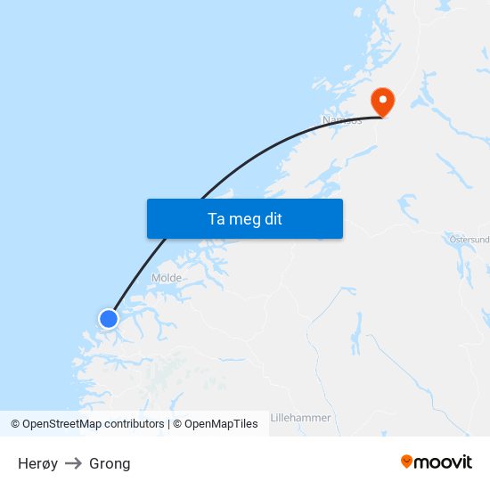 Herøy to Grong map