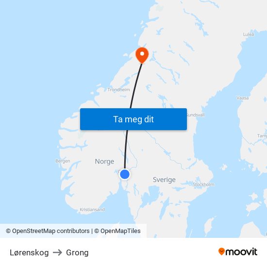 Lørenskog to Grong map