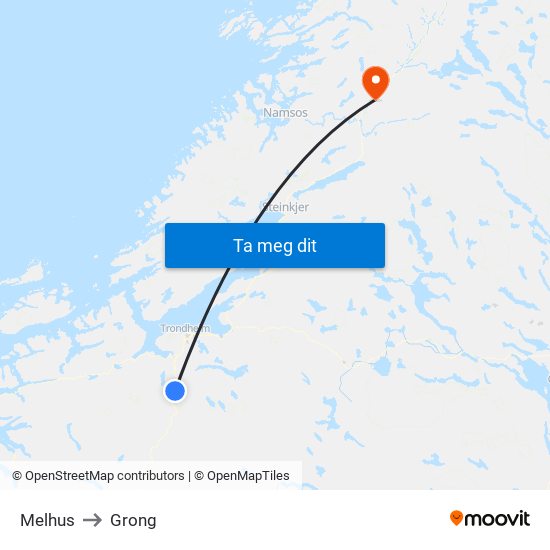 Melhus to Grong map