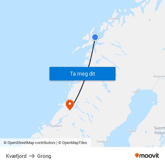 Kvæfjord to Grong map