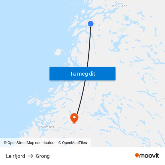 Leirfjord to Grong map