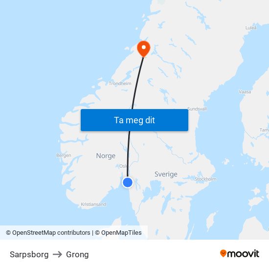 Sarpsborg to Grong map
