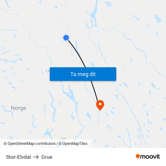 Stor-Elvdal to Grue map