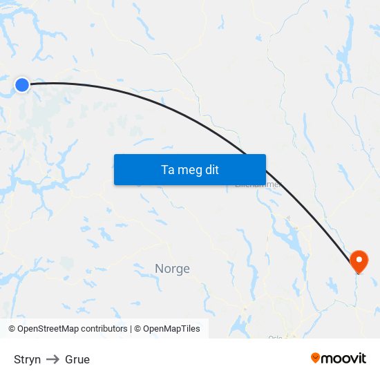 Stryn to Grue map