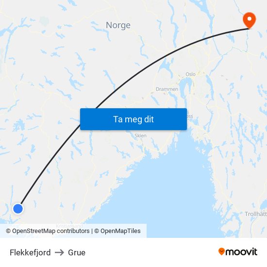 Flekkefjord to Grue map
