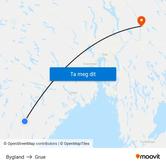 Bygland to Grue map