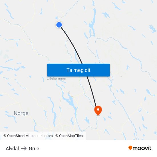 Alvdal to Grue map