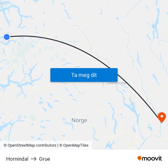 Hornindal to Grue map