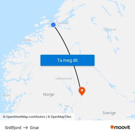 Snillfjord to Grue map