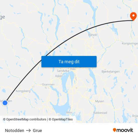 Notodden to Grue map