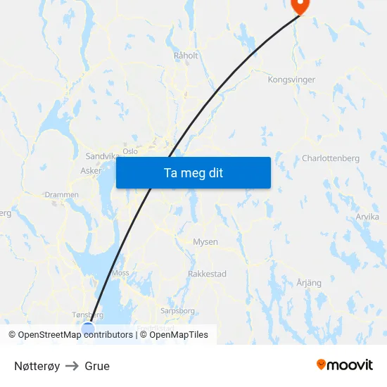 Nøtterøy to Grue map
