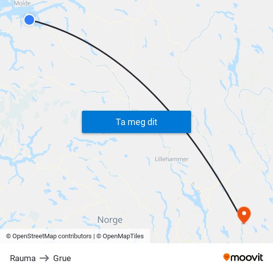 Rauma to Grue map